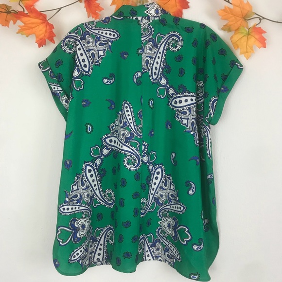 Zara Handkerchief Print Cuffed Short Sleeve Top S - Picture 2 of 7